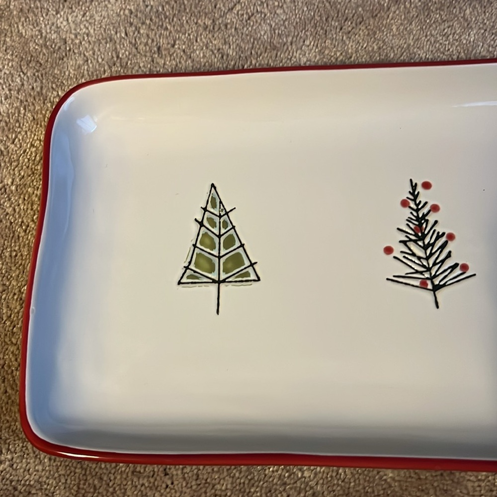 Festive Rectangular Tray with Tree Design - Picture 2 of 5